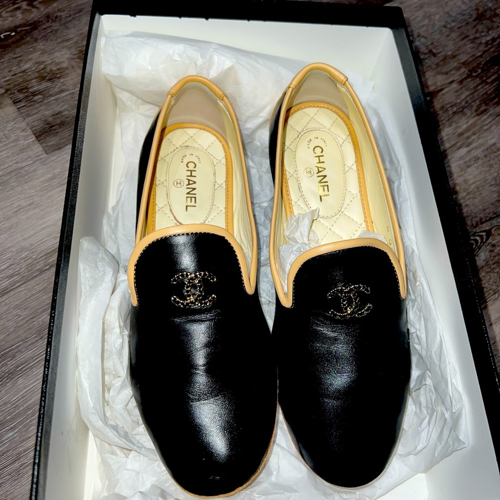 CHANEL Black and Tan Loafers